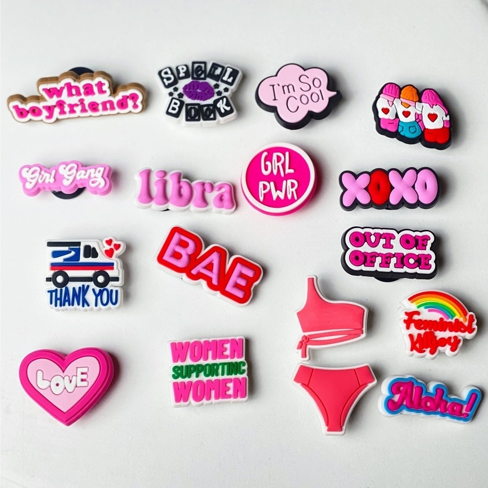 NEW! 17 pcs set Feminist Girl Power Love Libra USPS Aloha Shoe Charms Boat Clogs